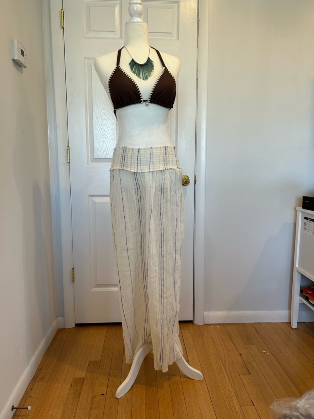 Surf Gypsy Cream and Gray Wide-Leg Pants